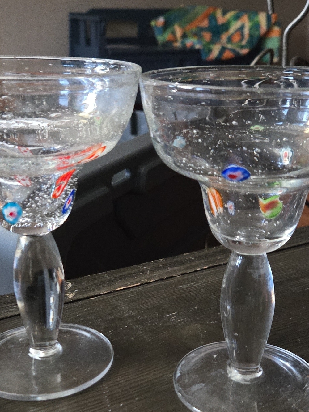 Vintage Hand-Blown Confetti/Millefori Style Art Glass Goblet 7"